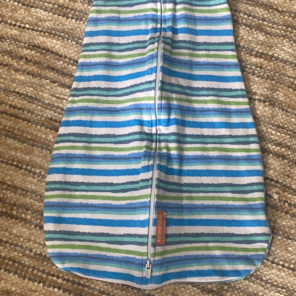 SwaddleMe Sleeveless Blue Green White Striped Zip Up Sleep Sack Swaddle SM